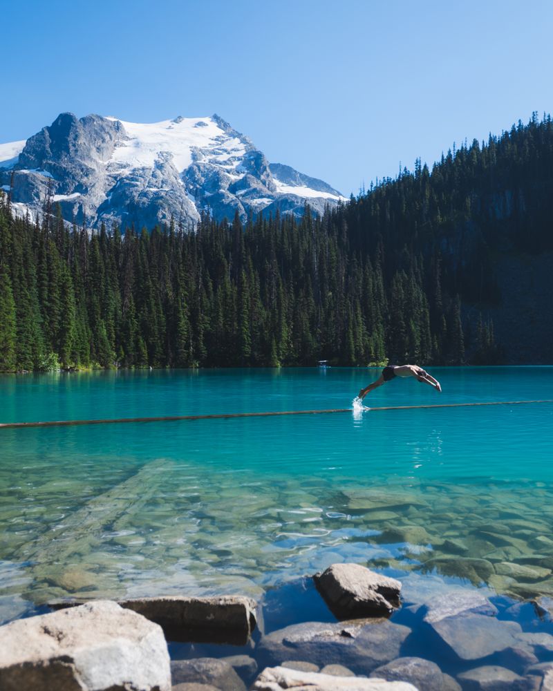 Joffre Lakes, first swim